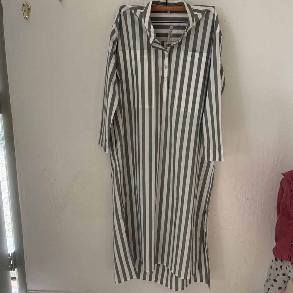 Madewell Poplin Oversized Midi Length Shirtdress Green White Stripe S NWT - Picture 3 of 3